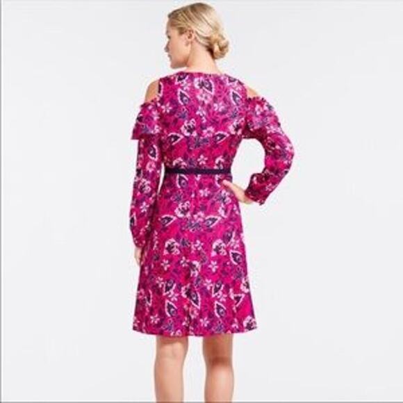 Draper James Francie Floral Cold Shoulder Dress Raspberry Red - Size 4 - Picture 10 of 10